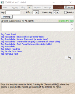 The EDGARsuite™ AI window provides everything you need for AI-driven automatic iXBRL tagging of your Word document.